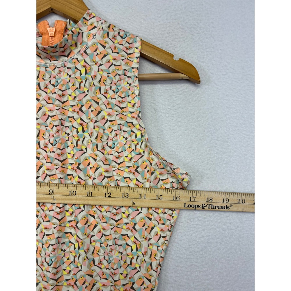 Geometric Retro J.Crew Women S Multicolor Sleeveless Mock Neck Rash Guard Top - Picture 5 of 9